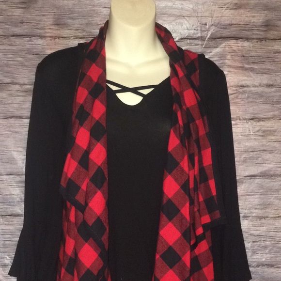 P.S.Kate Buffalo Plaid Red & Black Vest - Picture 2 of 8